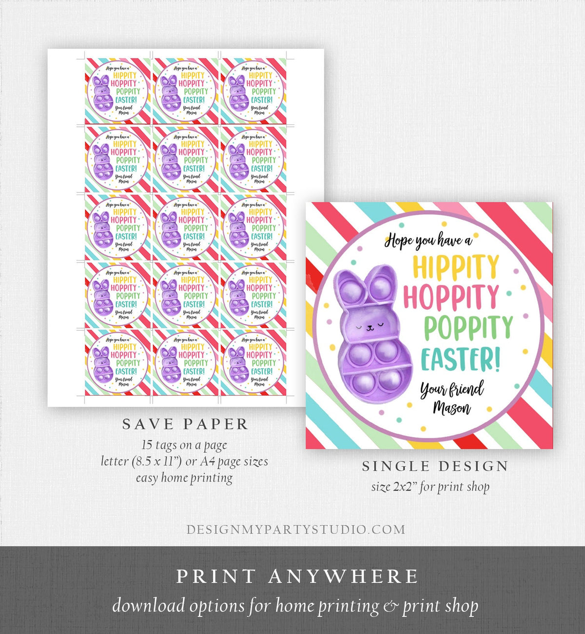 Editable Pop It Easter Gift Tags Easter Favor Tags Fidget Toy Easter Cards for Kids School Poppin&#39; Personalized Tag Digital PRINTABLE 0449