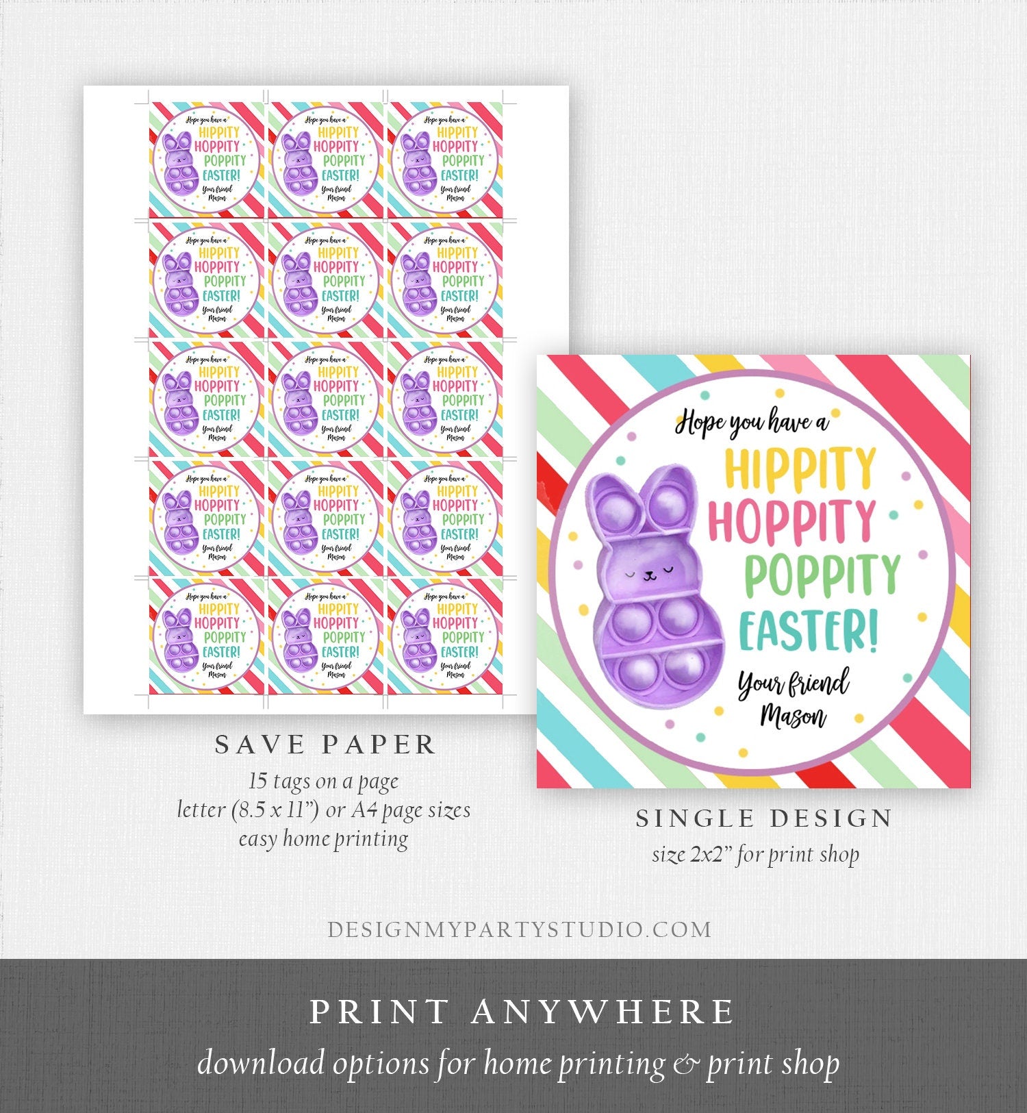 Editable Pop It Easter Gift Tags Easter Favor Tags Fidget Toy Easter Cards for Kids School Poppin' Personalized Tag Digital PRINTABLE 0449