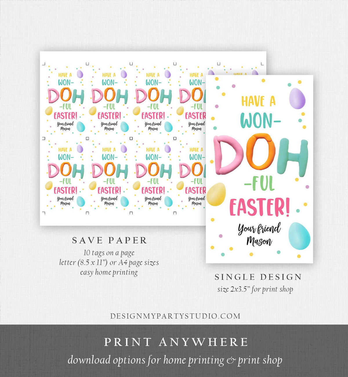 Editable Play-Doh Easter Gift Tags Easter Favor Tags Clay Toy Easter Cards Kids School Won Doh Ful Personalized Tag Digital PRINTABLE 0449