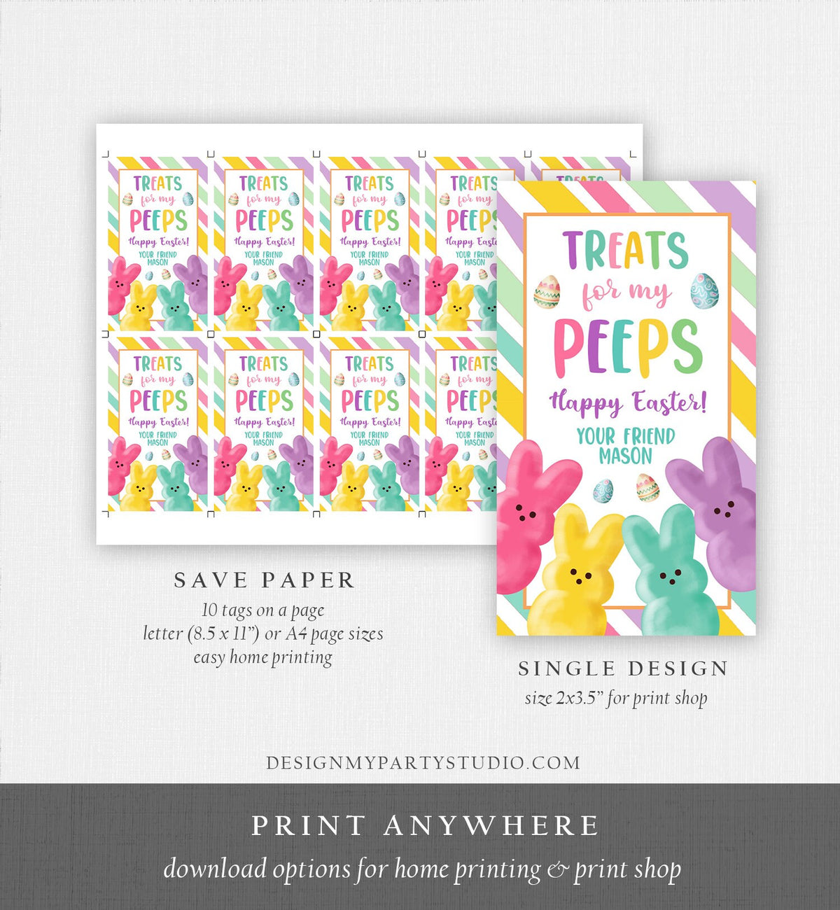 Editable Easter Treats For My Peeps Gift Tag Classroom Gift Easter Favor Tags Kids Peeps Easter Tags Easter Basket Digital PRINTABLE 0449