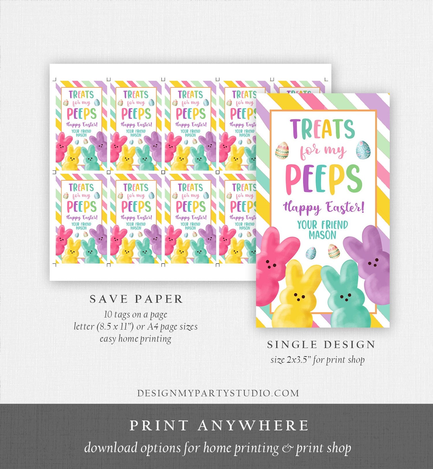 Editable Easter Treats For My Peeps Gift Tag Classroom Gift Easter Favor Tags Kids Peeps Easter Tags Easter Basket Digital PRINTABLE 0449