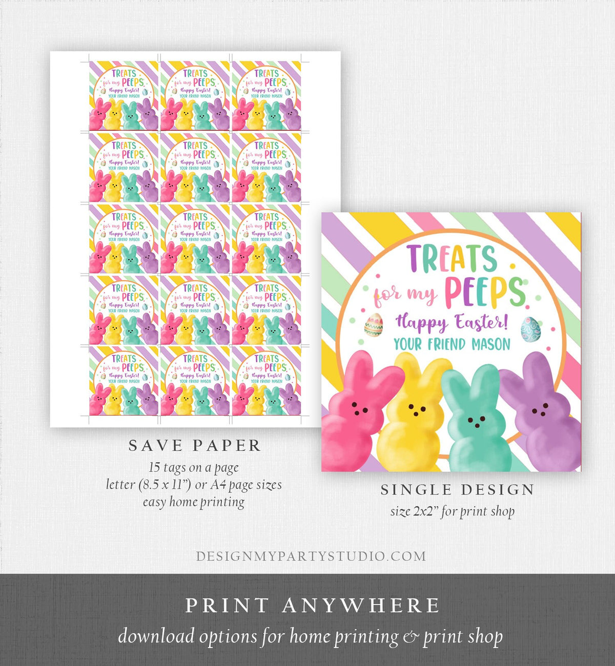 Editable Easter Treats For My Peeps Gift Tag Classroom Gift Easter Favor Tags Kids Peeps Easter Tags Easter Basket Stickers PRINTABLE 0449
