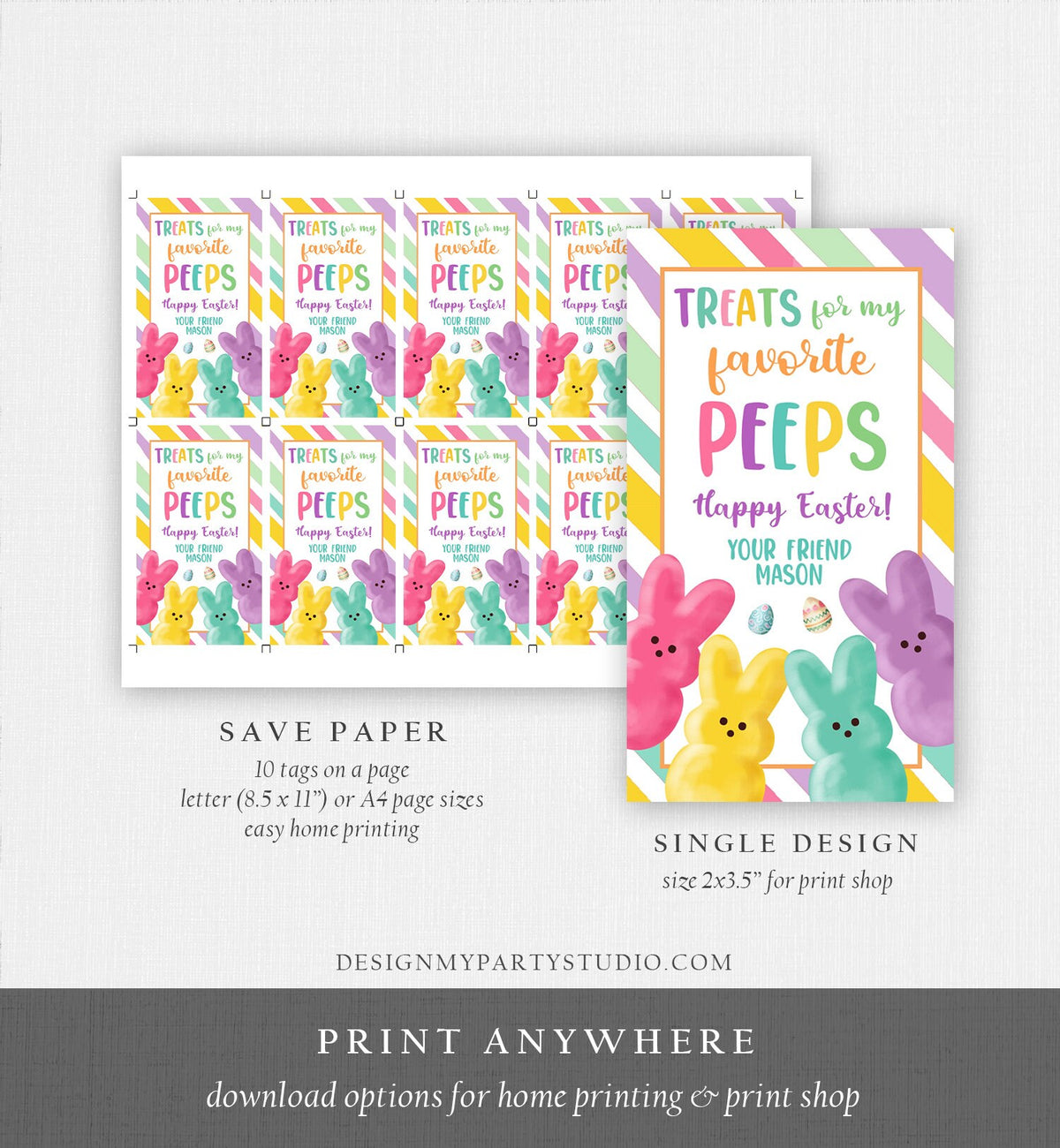 Editable Easter Treats For My Peeps Gift Tag Classroom Gift Easter Favor Tags Kids Easter Peeps Tags Easter Basket Digital PRINTABLE 0449