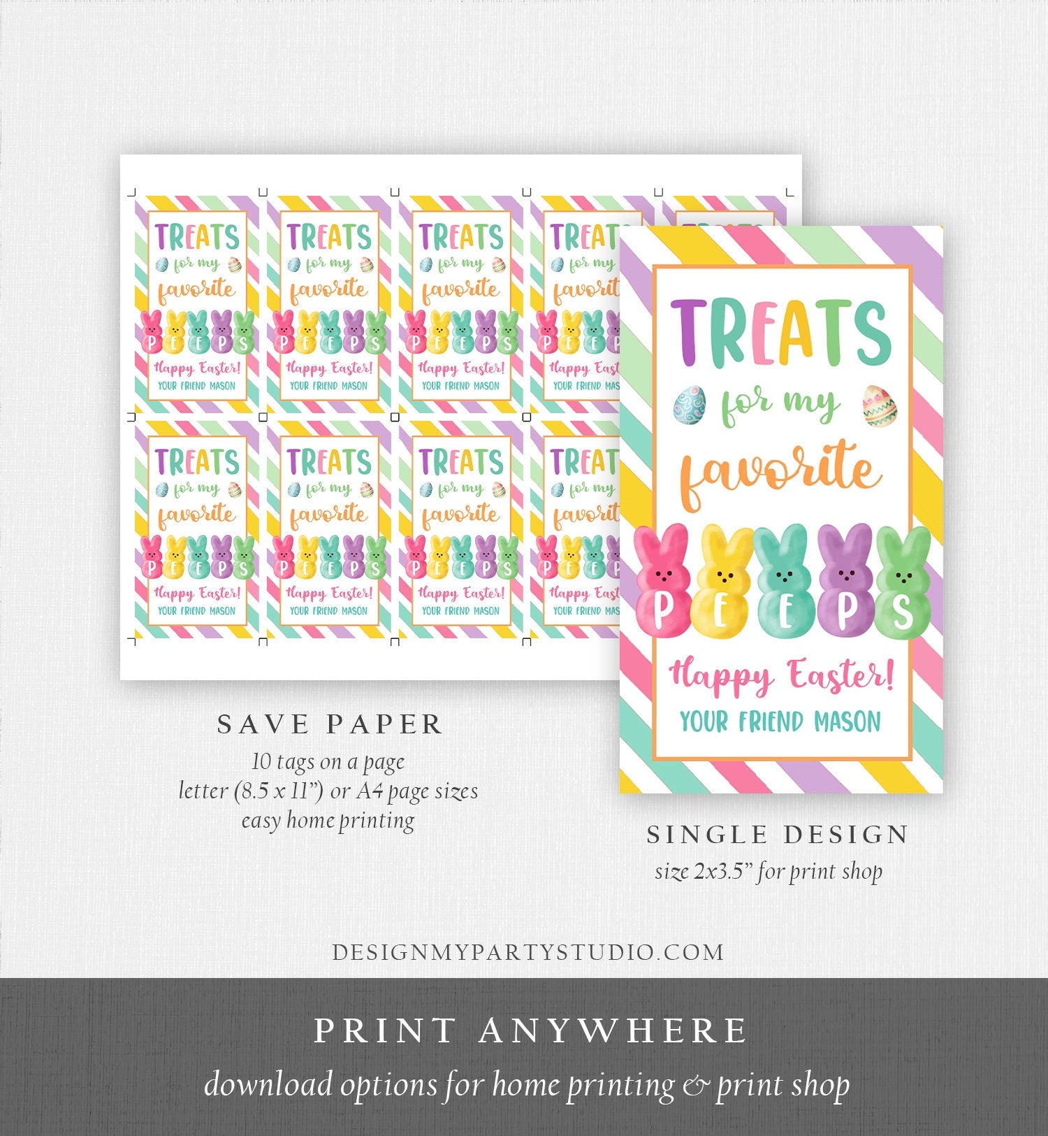 Editable Easter Treats For My Peeps Gift Tag Classroom Gift Easter Favor Tags Kids Easter Peeps Tags Easter Basket Digital PRINTABLE 0449