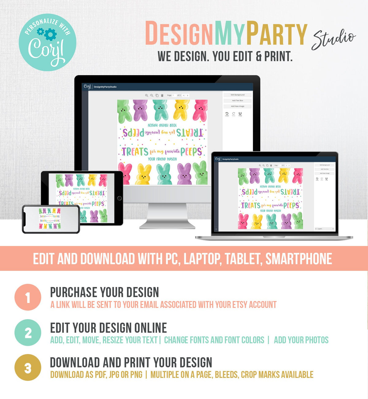 Editable Treat for my Peeps Treat Bag Toppers Easter Favor Bag Easter Treat Easter Peeps Gift Kids School Corjl Template Printable 0449