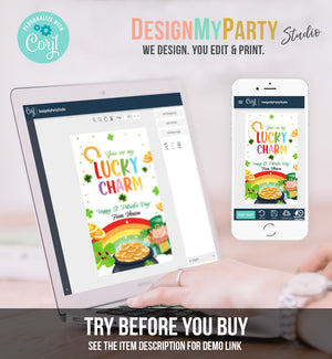 Editable St. Patrick's Day Tag You Are My Lucky Charm Rainbow Favor Tag Friend School Shamrock Cereal Coworker Friend Template Corjl 0451