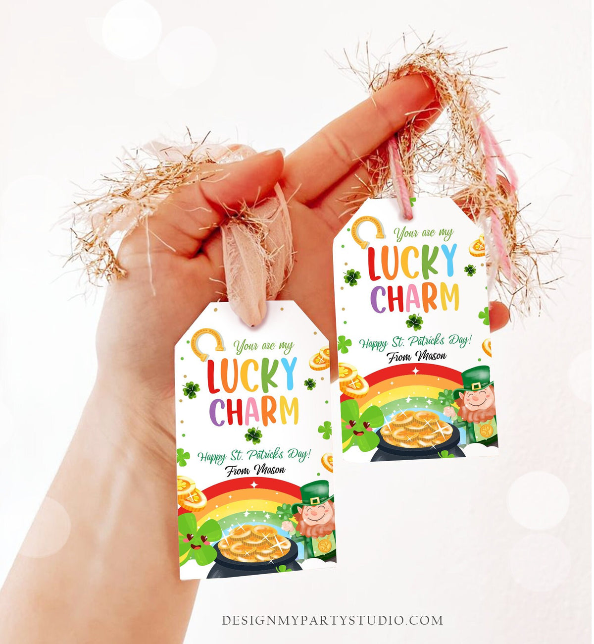 Editable St. Patrick&#39;s Day Tag You Are My Lucky Charm Rainbow Favor Tag Friend School Shamrock Cereal Coworker Friend Template Corjl 0451