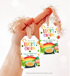Editable St. Patrick's Day Tag You Are My Lucky Charm Rainbow Favor Tag Friend School Shamrock Cereal Coworker Friend Template Corjl 0451