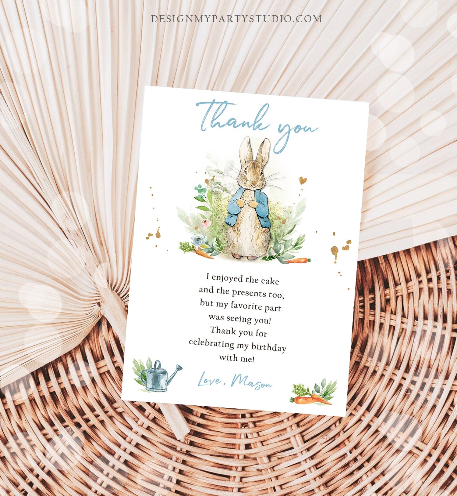 Editable Peter Rabbit Birthday Thank You Card Blue Boy Baby Shower Rustic Peter Rabbit Spring Bunny Digital Corjl Template Printable 0351