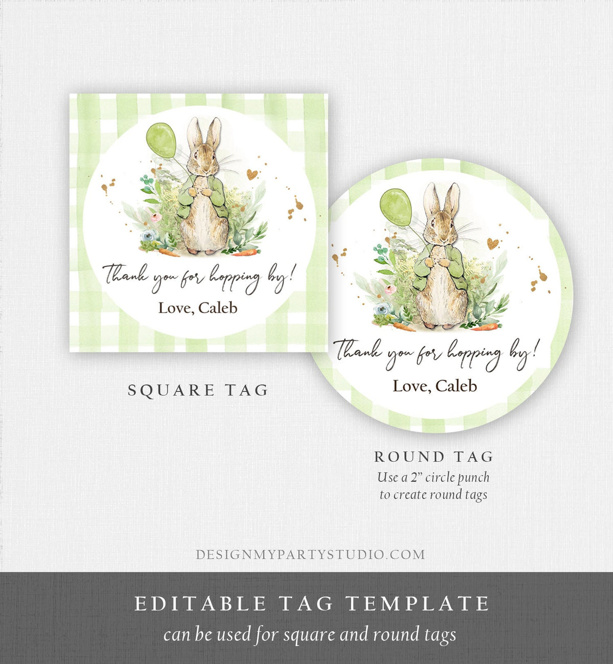 Editable Peter Rabbit Favor Tags Bunny Thank you Tags Round Boy Birthday Labels Thanks Hopping By Printable Download Corjl Template 0351