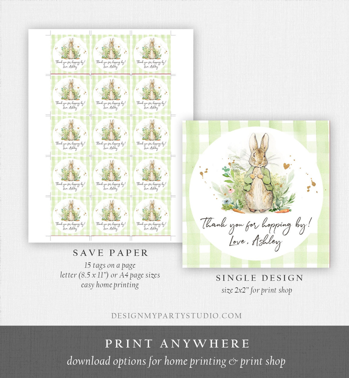 Editable Peter Rabbit Favor Tags Bunny Thank you Tags Round Boy Baby Shower Labels Thanks Hopping By Printable Download Corjl Template 0351