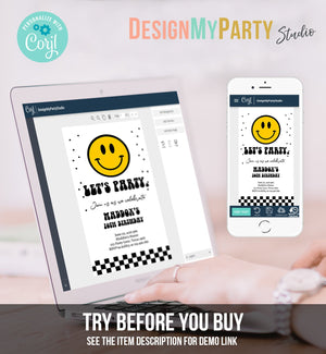 Editable Smiley Birthday Evite Boy Smiley Face Invitation Let's Party Teen 10th 13th 15th Download Digital Phone Template Digital Corjl 0456