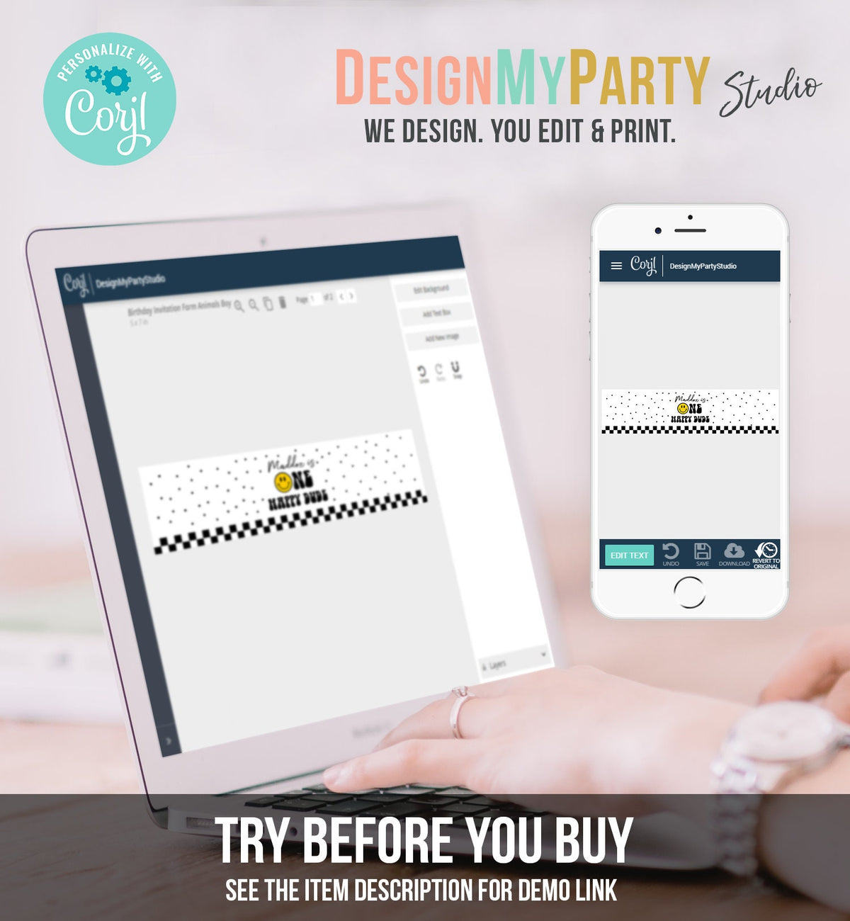 Editable One Happy Dude Birthday Water Bottle Labels Boy 1st Birthday Party Decor Smiley Face Birthday Smiley Printable Template Corjl 0456