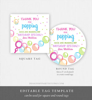 Editable Bubble Favor tags Pink Bubble Birthday Thank you tags Popping over Labels Bubbles Stickers Tags Girl Template PRINTABLE Corjl 0035