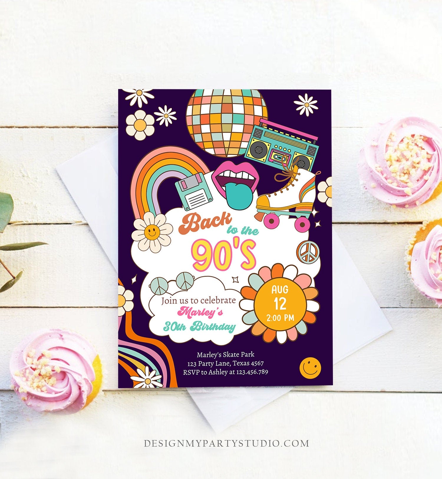 Editable 90s Birthday Party Invitation Back To The 90s Birthday Retro Rewind 1990 Disco Dance 30th 40th Download Template Corjl Digital 0459