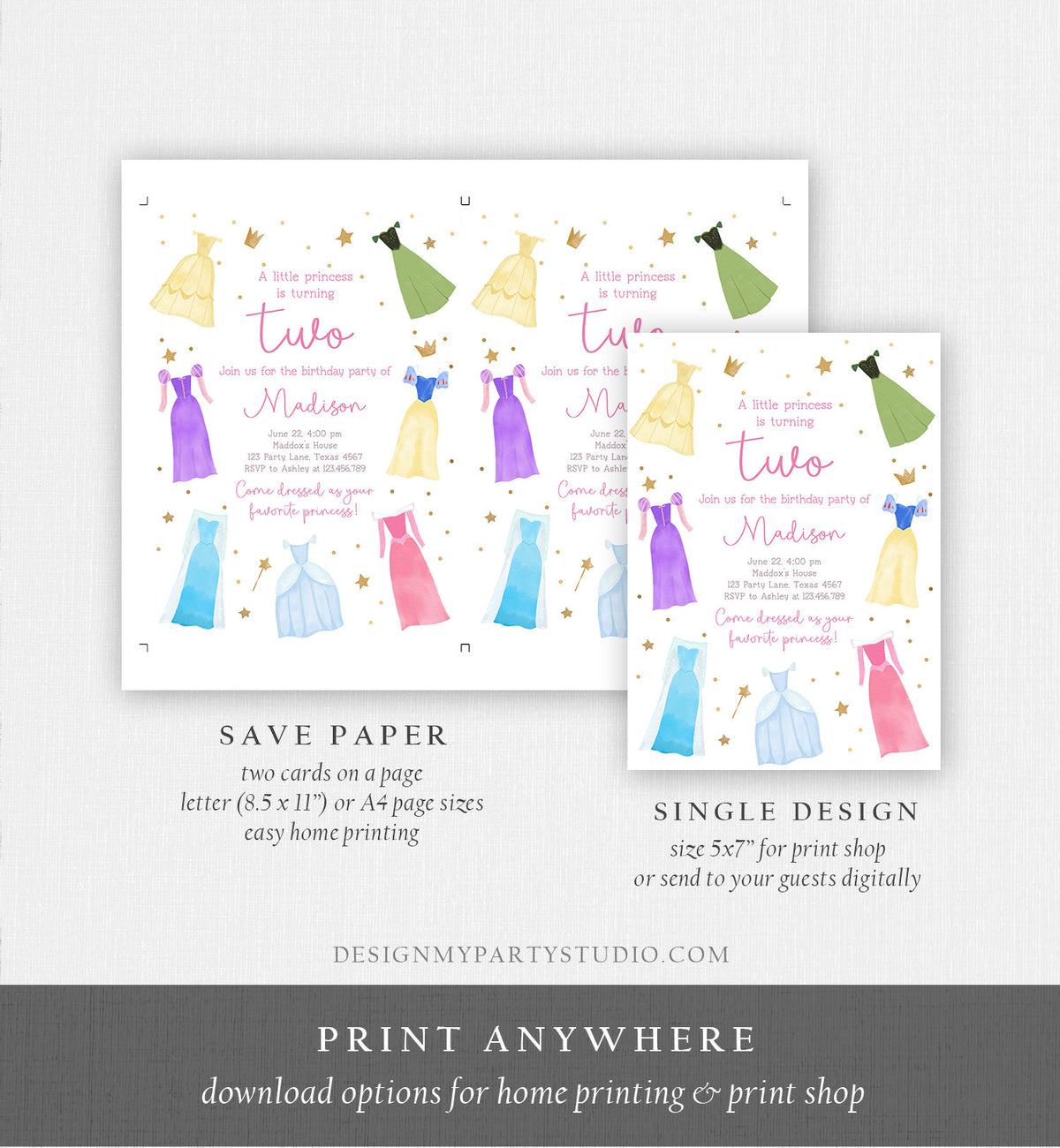 Editable Princess Birthday Invitation Once Upon a Time Princess Royal Birthday Girl Pink Magical Celebration Template Corjl Printable 0462