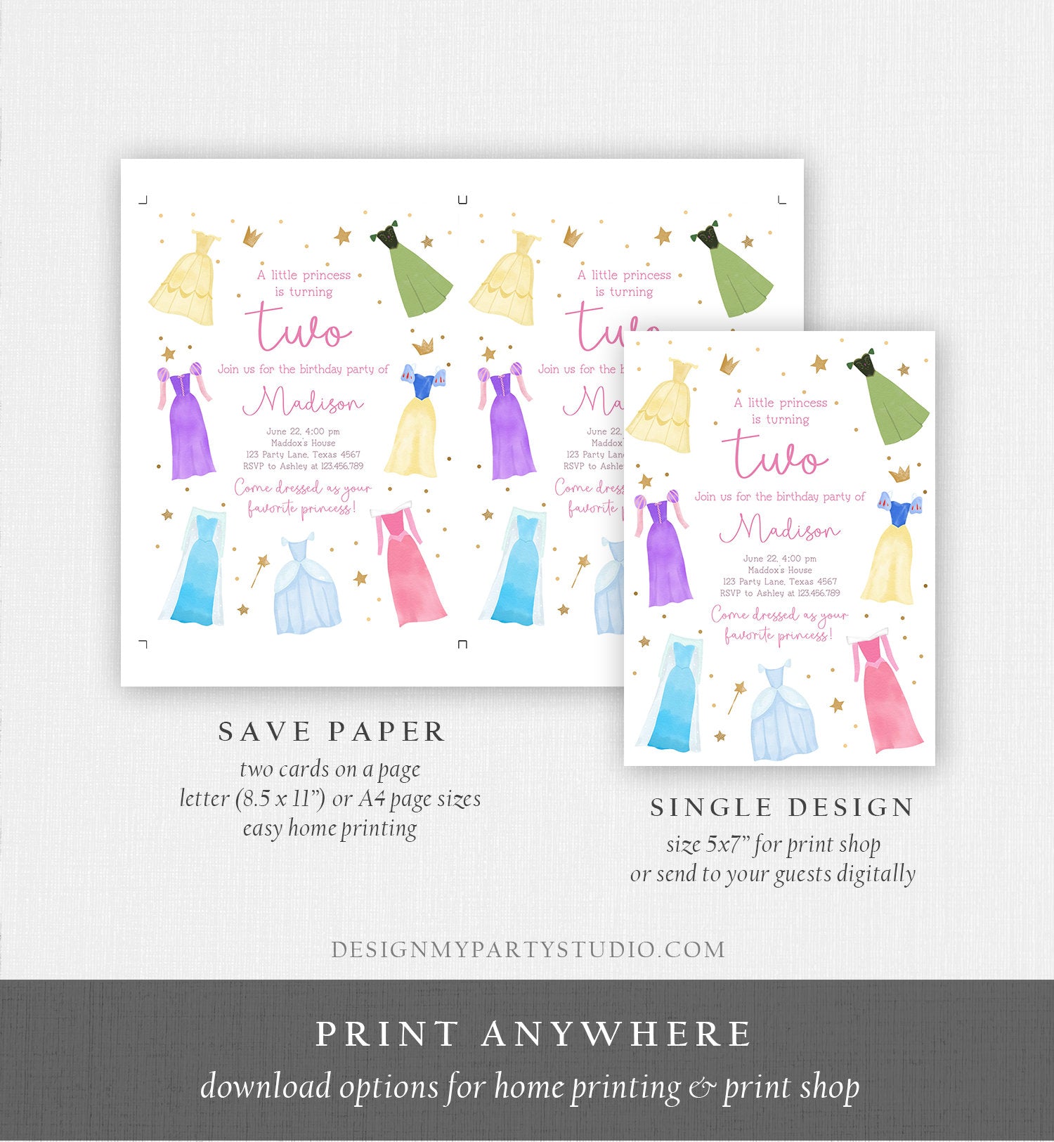 Editable Princess Birthday Invitation Once Upon a Time Princess Royal Birthday Girl Pink Magical Celebration Template Corjl Printable 0462