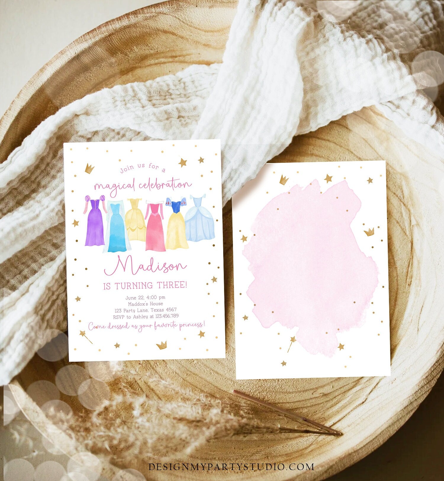 Editable Princess Birthday Invitation Princess Dress-Up Invite Royal B - Design My Party Studio Editable Princess Birthday Invitation Princess Dress-Up Invite Royal B - Design My Party Studio
