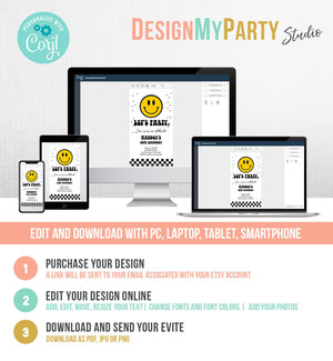 Editable Smiley Birthday Evite Boy Smiley Face Invitation Let's Party Teen 10th 13th 15th Download Digital Phone Template Digital Corjl 0456
