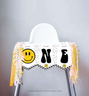 One Happy Dude High Chair Banner Smiley Face 1st First Birthday Boy High Chair ONE Banner Smiley Party Decor One PRINTABLE Digital 0456