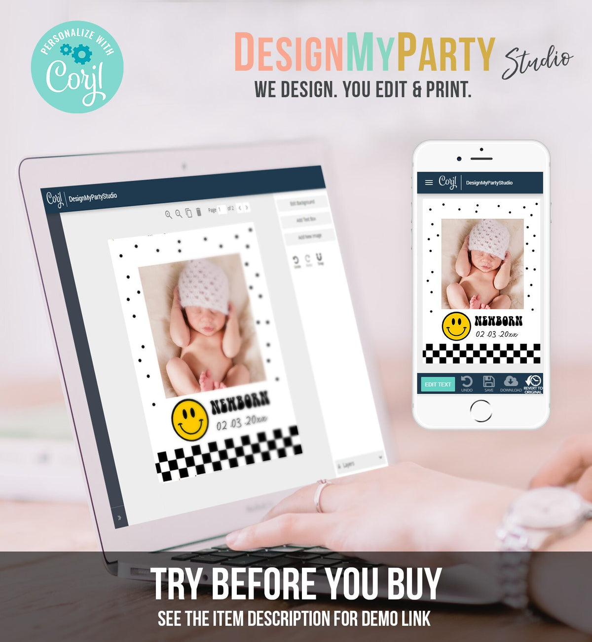 Editable First Year Photo Banner Happy Face Monthly Photo Banner First Birthday Banner Boy One Happy Dude Birthday Decor Corjl Template 0456