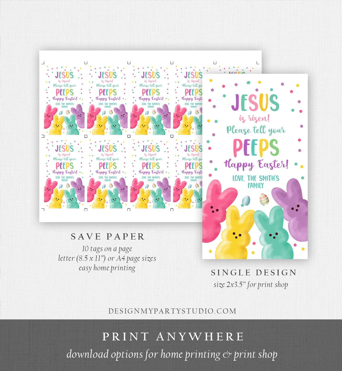 Editable Easter Treats For My Peeps Jesus is Risen Tell Your Peeps Gift Tag Church Gift Easter Favor Easter Basket Digital PRINTABLE 0449
