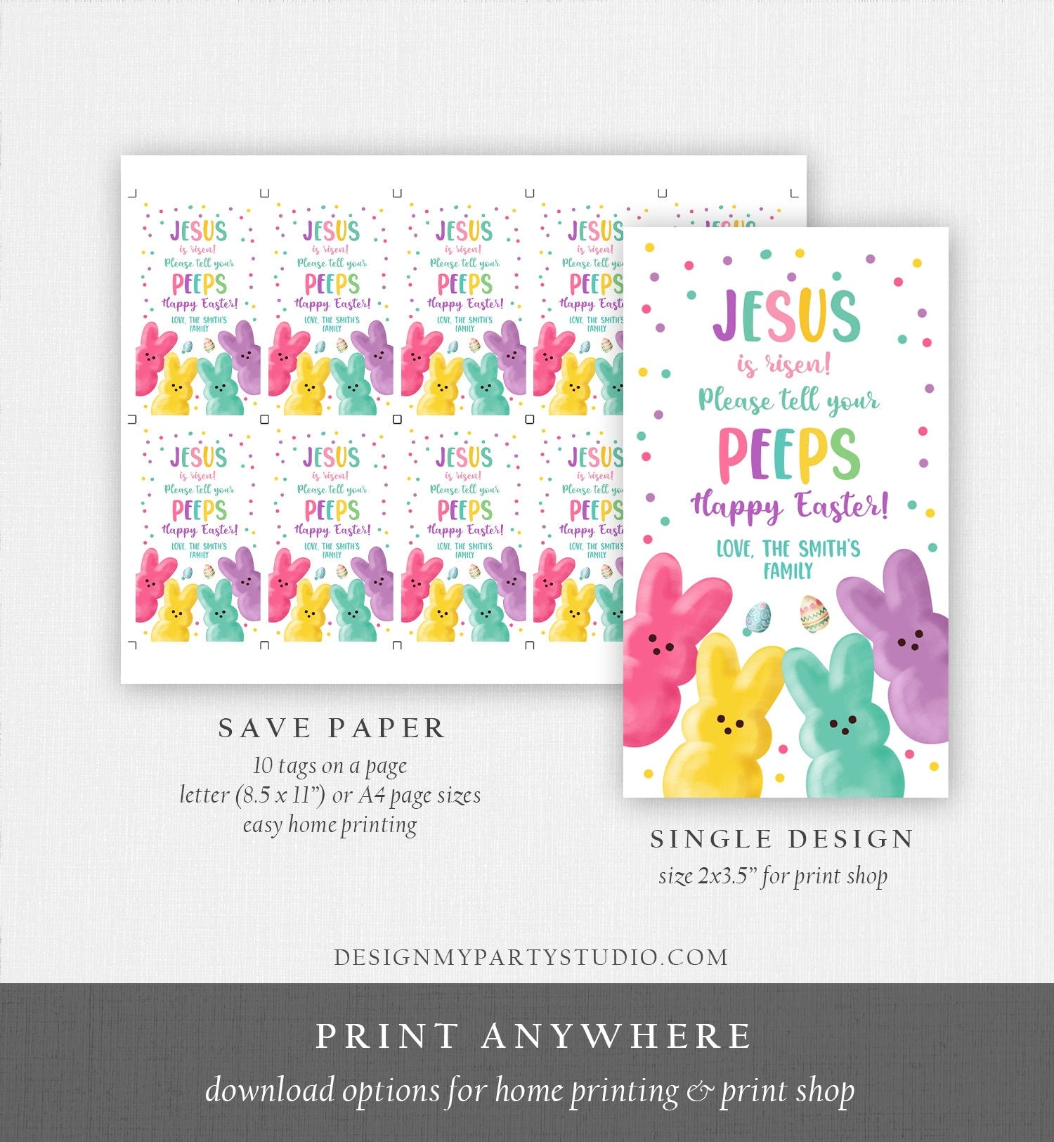 Editable Easter Treats For My Peeps Jesus is Risen Tell Your Peeps Gift Tag Church Gift Easter Favor Easter Basket Digital PRINTABLE 0449