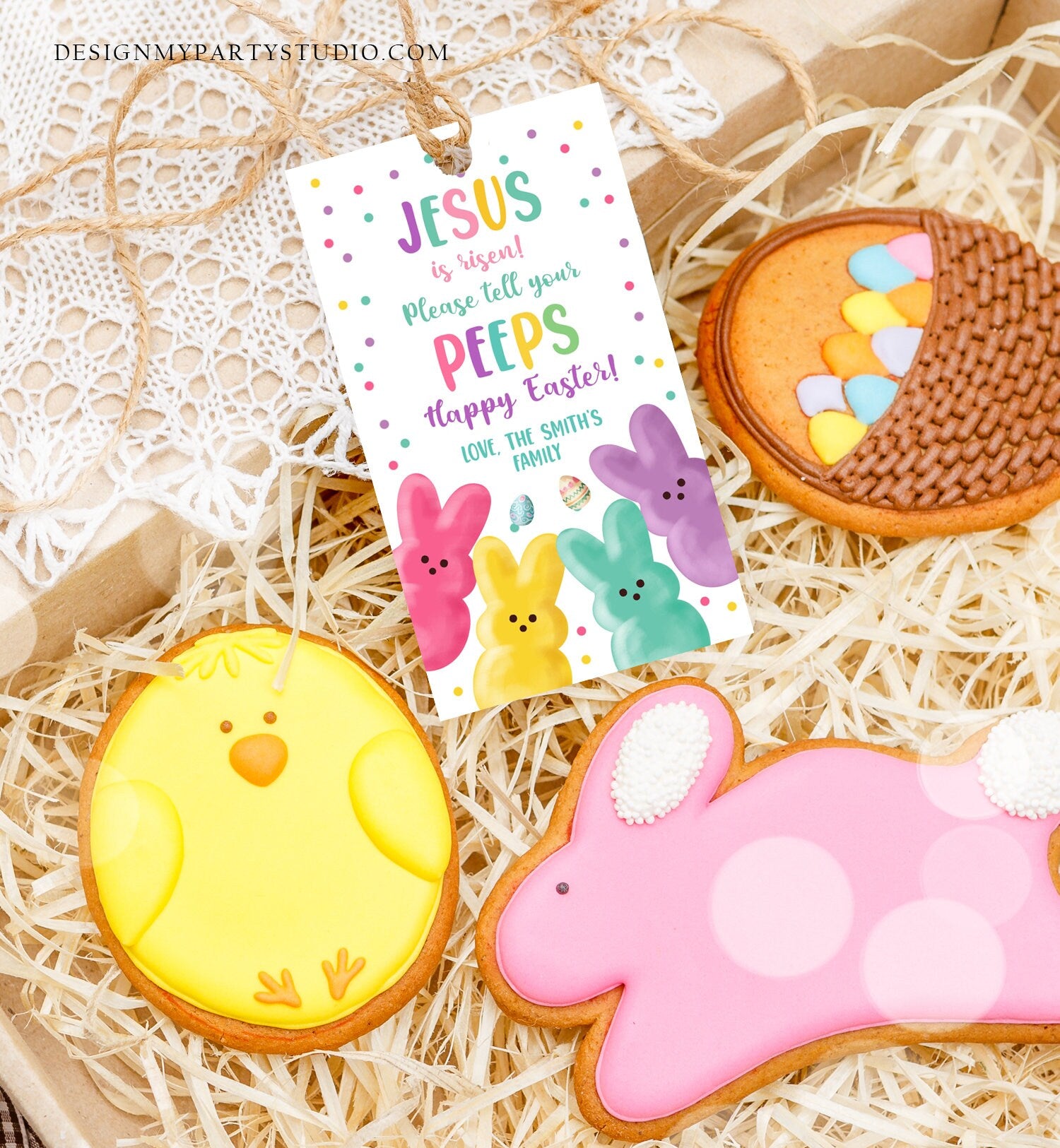 Editable Easter Treats For My Peeps Jesus is Risen Tell Your Peeps Gift Tag Church Gift Easter Favor Easter Basket Digital PRINTABLE 0449