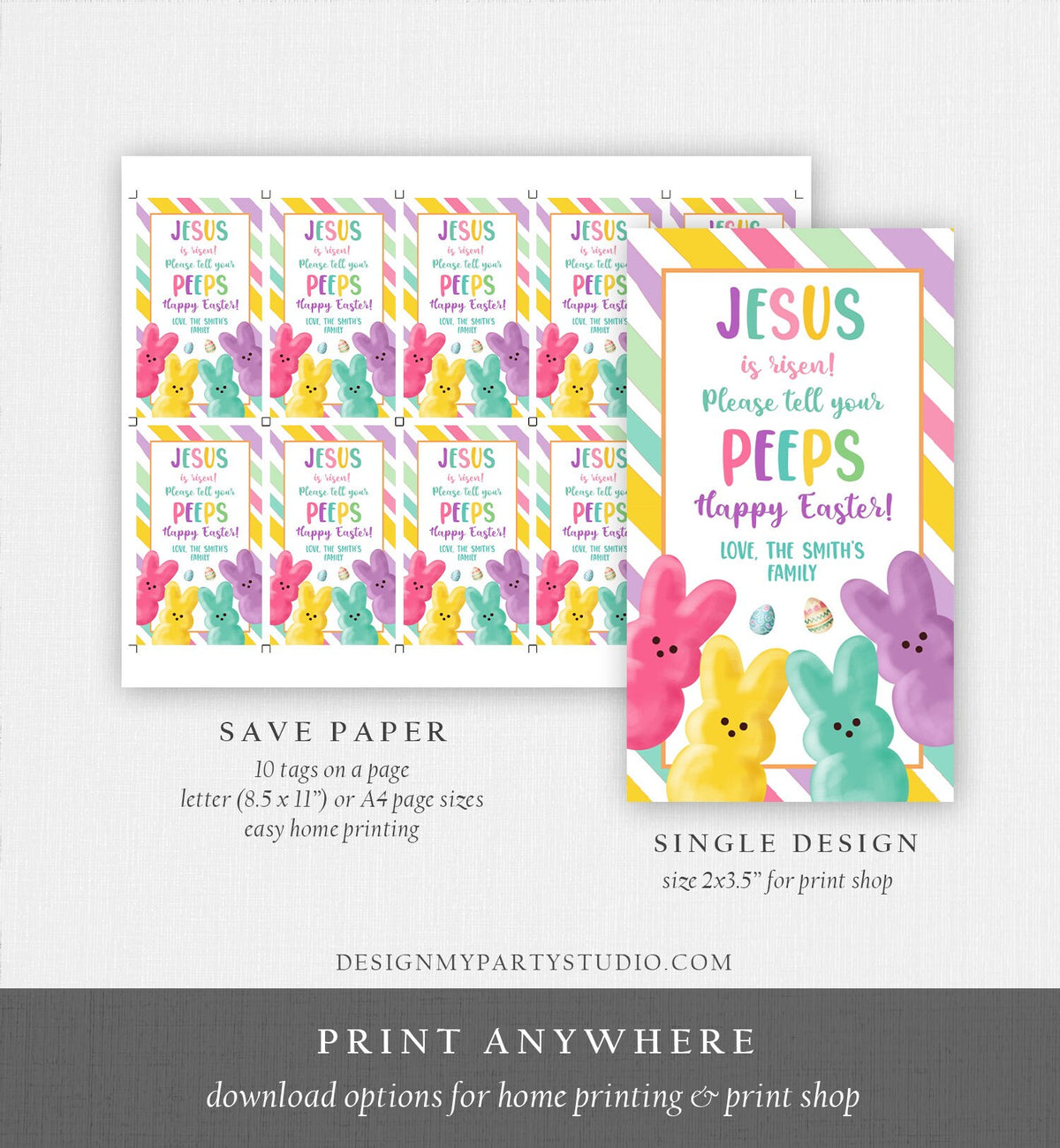 Editable Easter Treats For My Peeps Jesus is Risen Tell Your Peeps Gift Tag Church Gift Easter Favor Easter Basket Digital PRINTABLE 0449