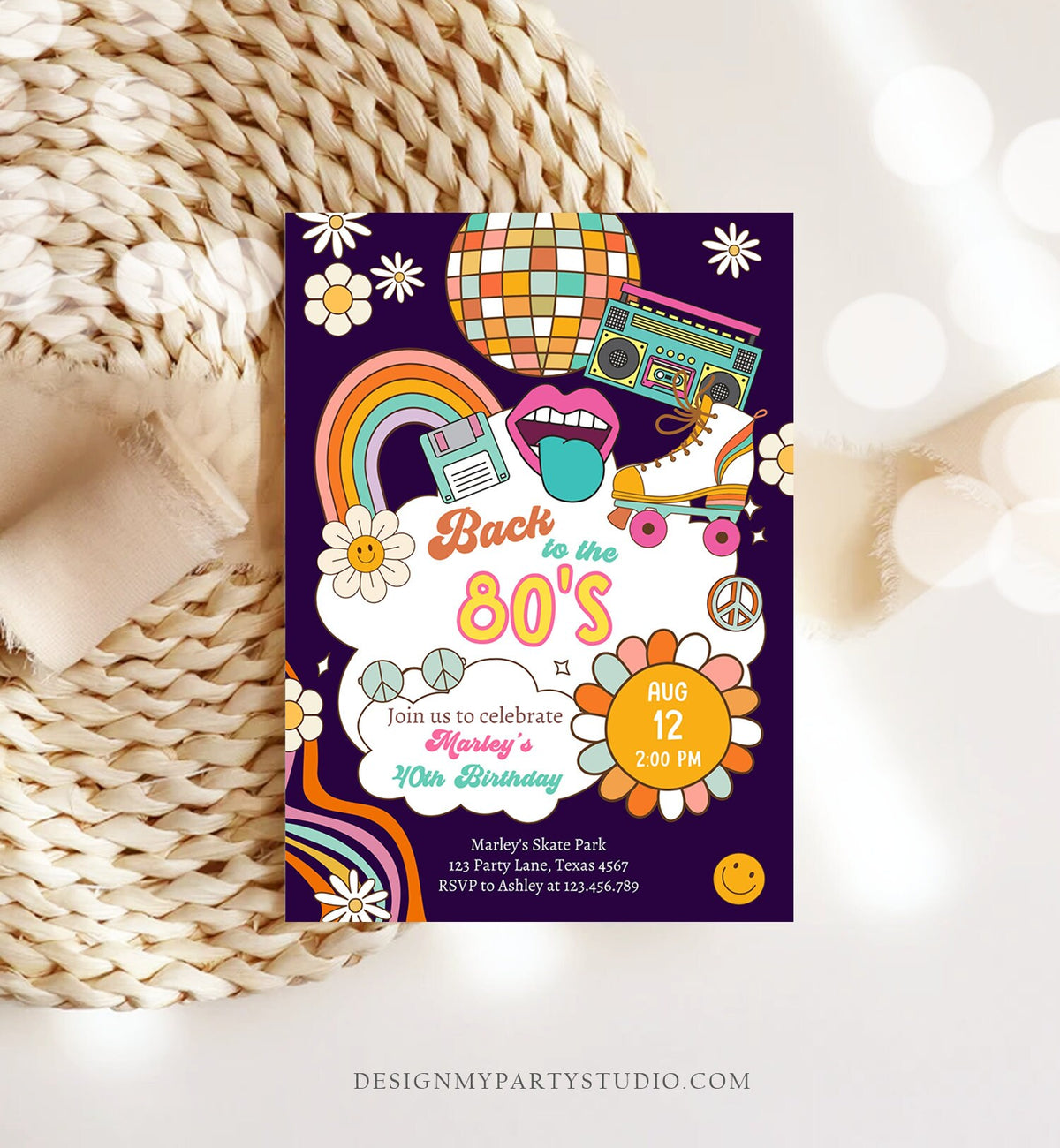 Editable 80s Birthday Party Invitation Back To The 80s Birthday Retro Rewind 1990 Disco Dance 30th 40th Download Template Corjl Digital 0459
