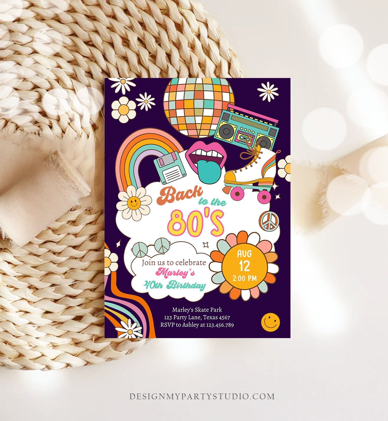 Editable 80s Birthday Party Invitation Back To The 80s Birthday Retro Rewind 1990 Disco Dance 30th 40th Download Template Corjl Digital 0459