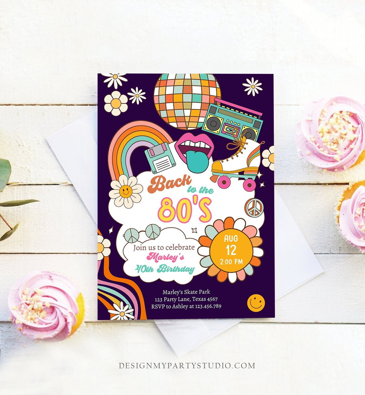 Editable 80s Birthday Party Invitation Back To The 80s Birthday Retro Rewind 1990 Disco Dance 30th 40th Download Template Corjl Digital 0459