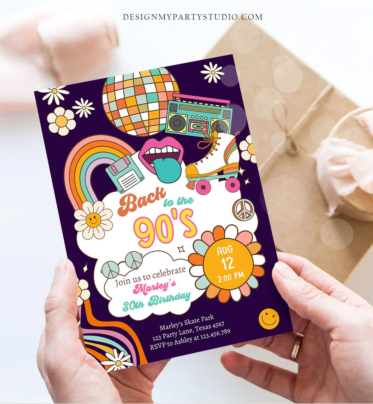 Editable 90s Birthday Party Invitation Back To The 90s Birthday Retro Rewind 1990 Disco Dance 30th 40th Download Template Corjl Digital 0459
