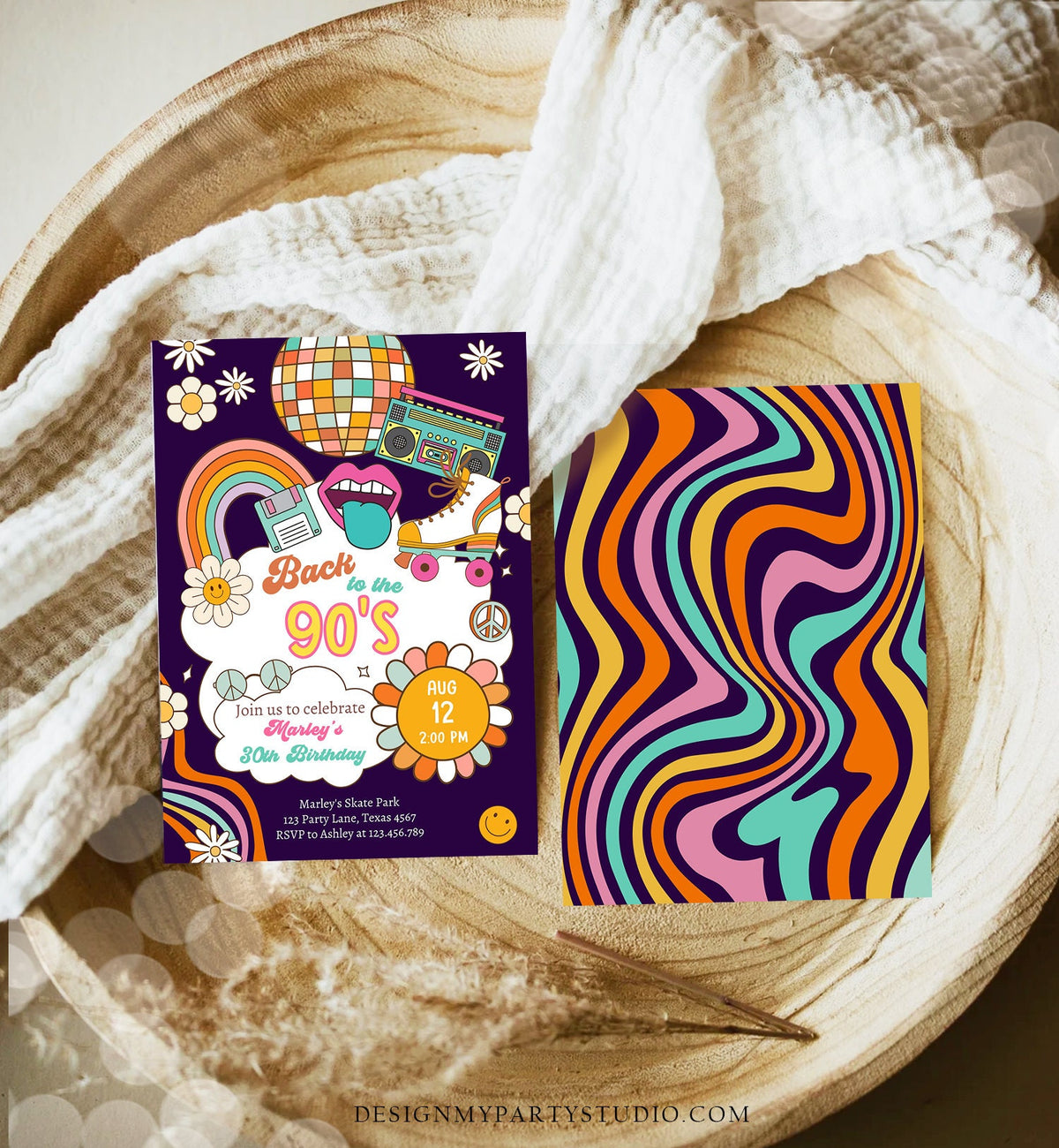 Editable 90s Birthday Party Invitation Back To The 90s Birthday Retro Rewind 1990 Disco Dance 30th 40th Download Template Corjl Digital 0459