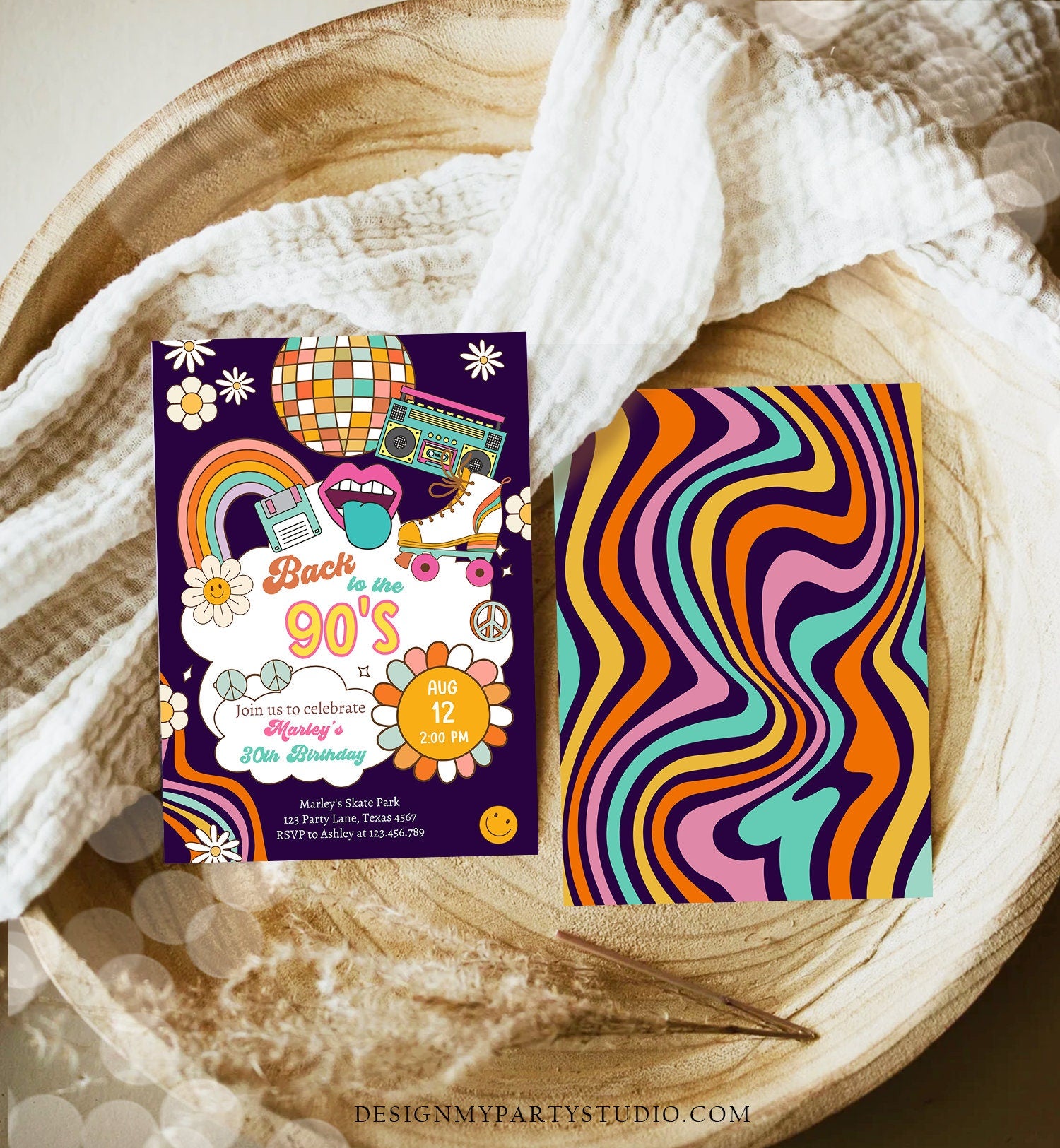 Editable 90s Birthday Party Invitation Back To The 90s Birthday Retro Rewind 1990 Disco Dance 30th 40th Download Template Corjl Digital 0459