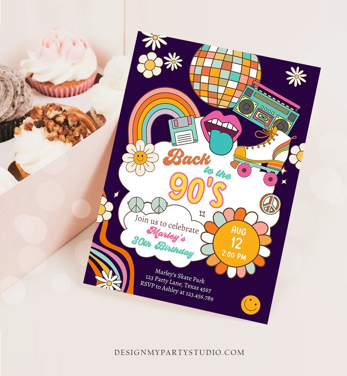Editable 90s Birthday Party Invitation Back To The 90s Birthday Retro Rewind 1990 Disco Dance 30th 40th Download Template Corjl Digital 0459