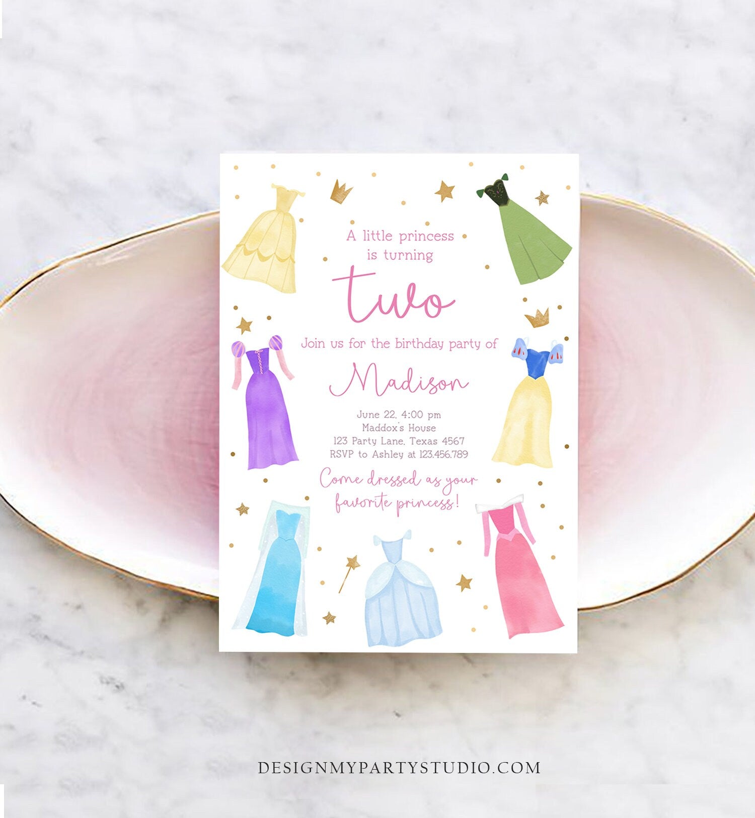 Editable Princess Birthday Invitation Once Upon a Time Princess Royal Birthday Girl Pink Magical Celebration Template Corjl Printable 0462