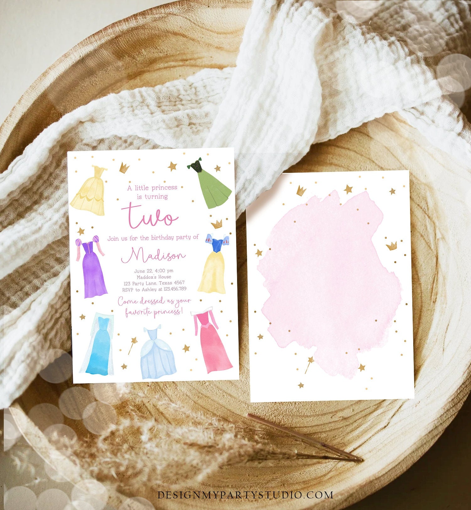 Editable Princess Birthday Invitation Once Upon a Time Princess Royal Birthday Girl Pink Magical Celebration Template Corjl Printable 0462