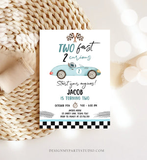 Editable Two Fast Birthday Invitation 2 Curious Party Race Car Second Birthday 2nd Racing Boy Download Printable Template Digital Corjl 0424