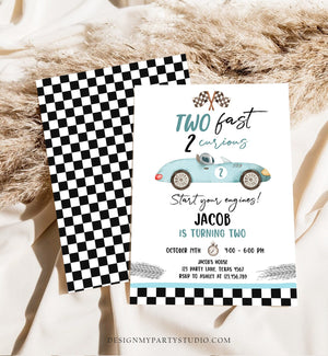 Editable Two Fast Birthday Invitation 2 Curious Party Race Car Second Birthday 2nd Racing Boy Download Printable Template Digital Corjl 0424