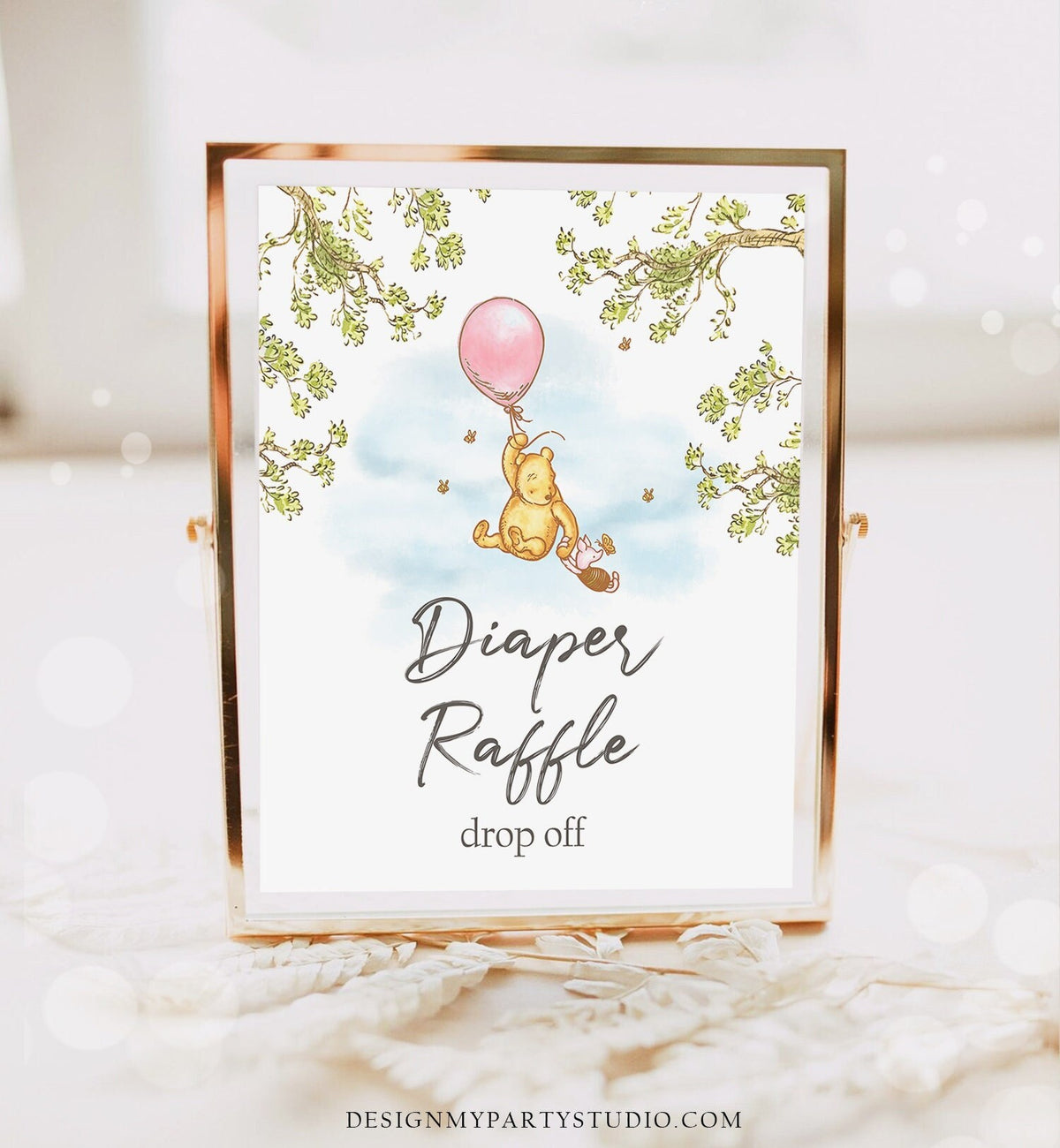 Diaper Raffle Drop Off Sign Classic Winnie The Pooh Baby Shower Table Sign Diaper Raffle Game Sign Pooh Decorations Download PRINTABLE 0425