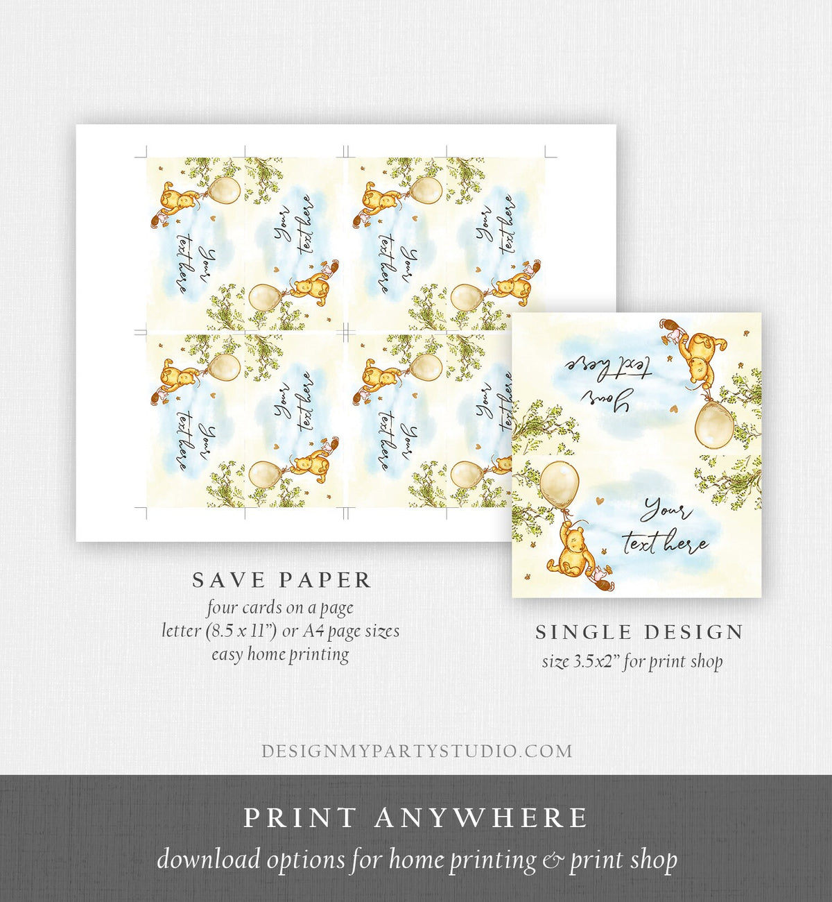 Editable Classic Winnie The Pooh Food Labels Pooh Place Card Tent Card Birthday Pooh Baby Shower Decor Unisex Printable Corjl Template 0425