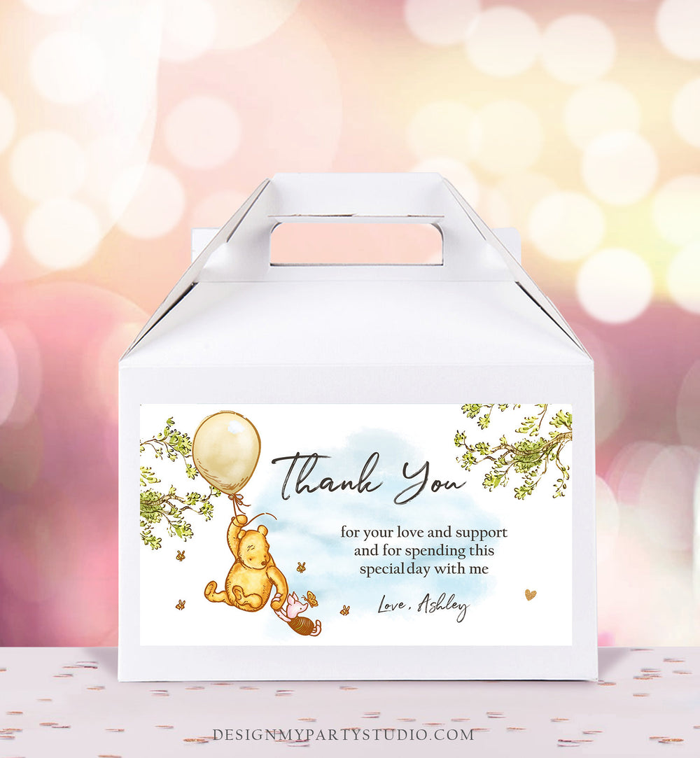 Editable Winnie The Pooh Gable Box Label Classic Pooh Birthday Gift Bo ...