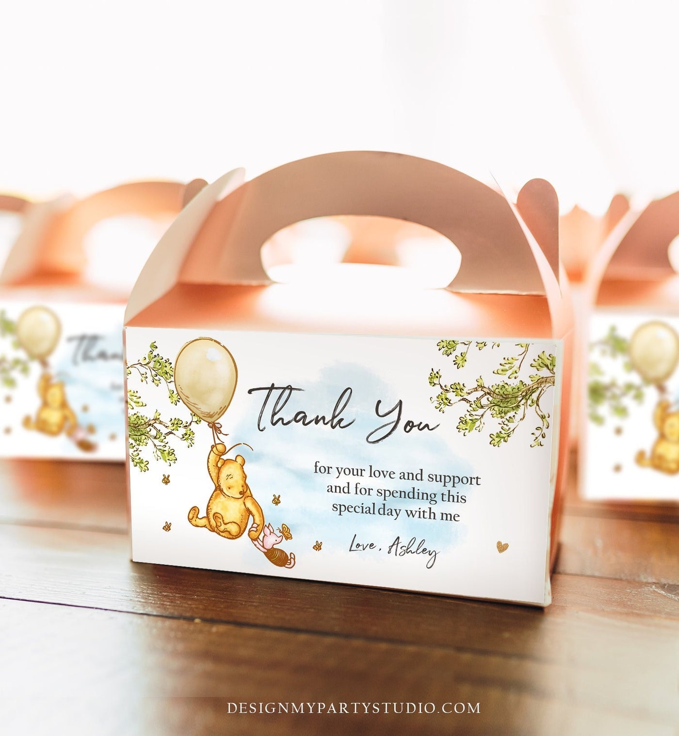 Editable Winnie The Pooh Gable Box Label Classic Pooh Birthday Gift Bo ...