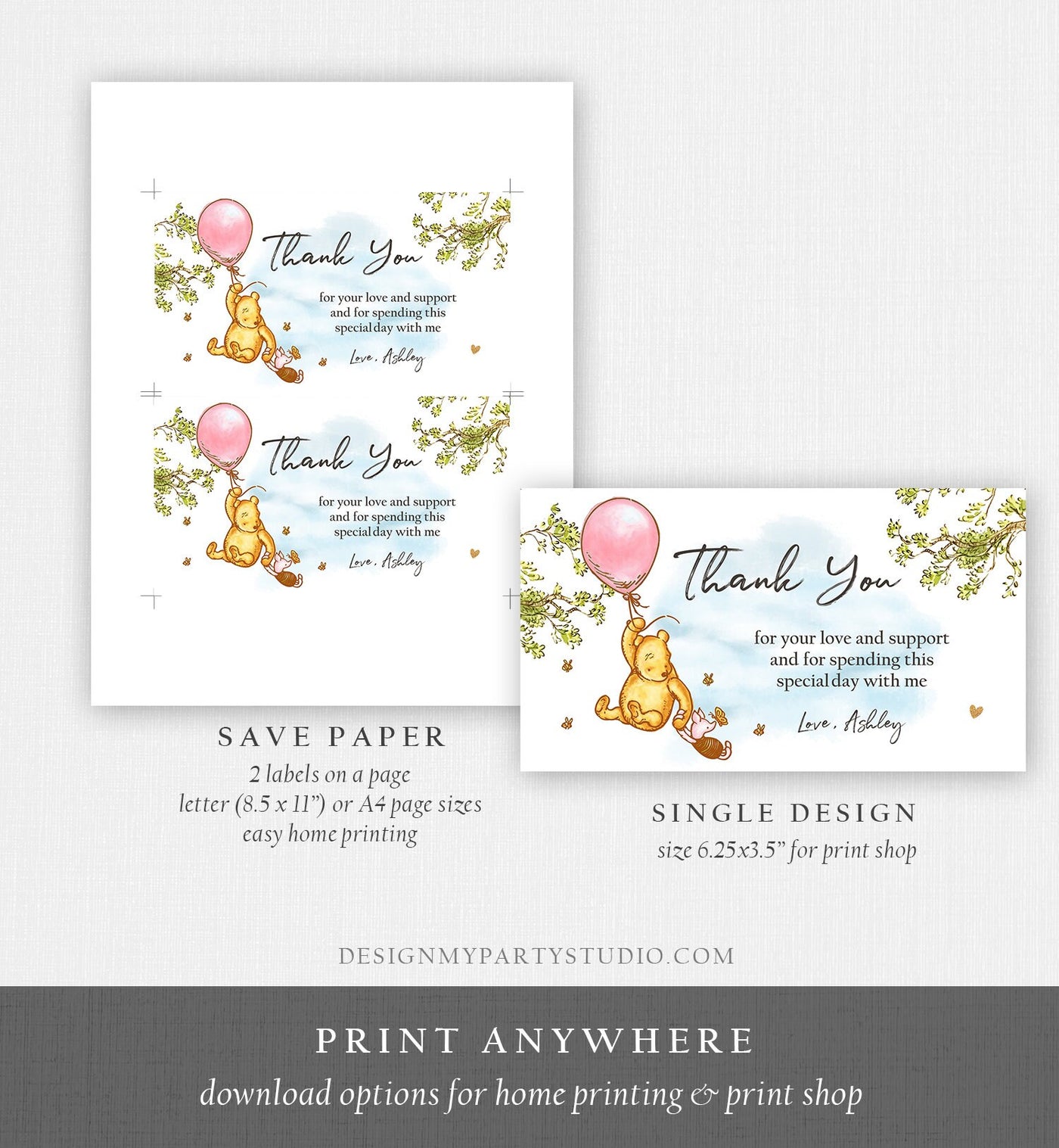 Editable Winnie The Pooh Gable Box Label Classic Pooh Birthday Box Lab ...