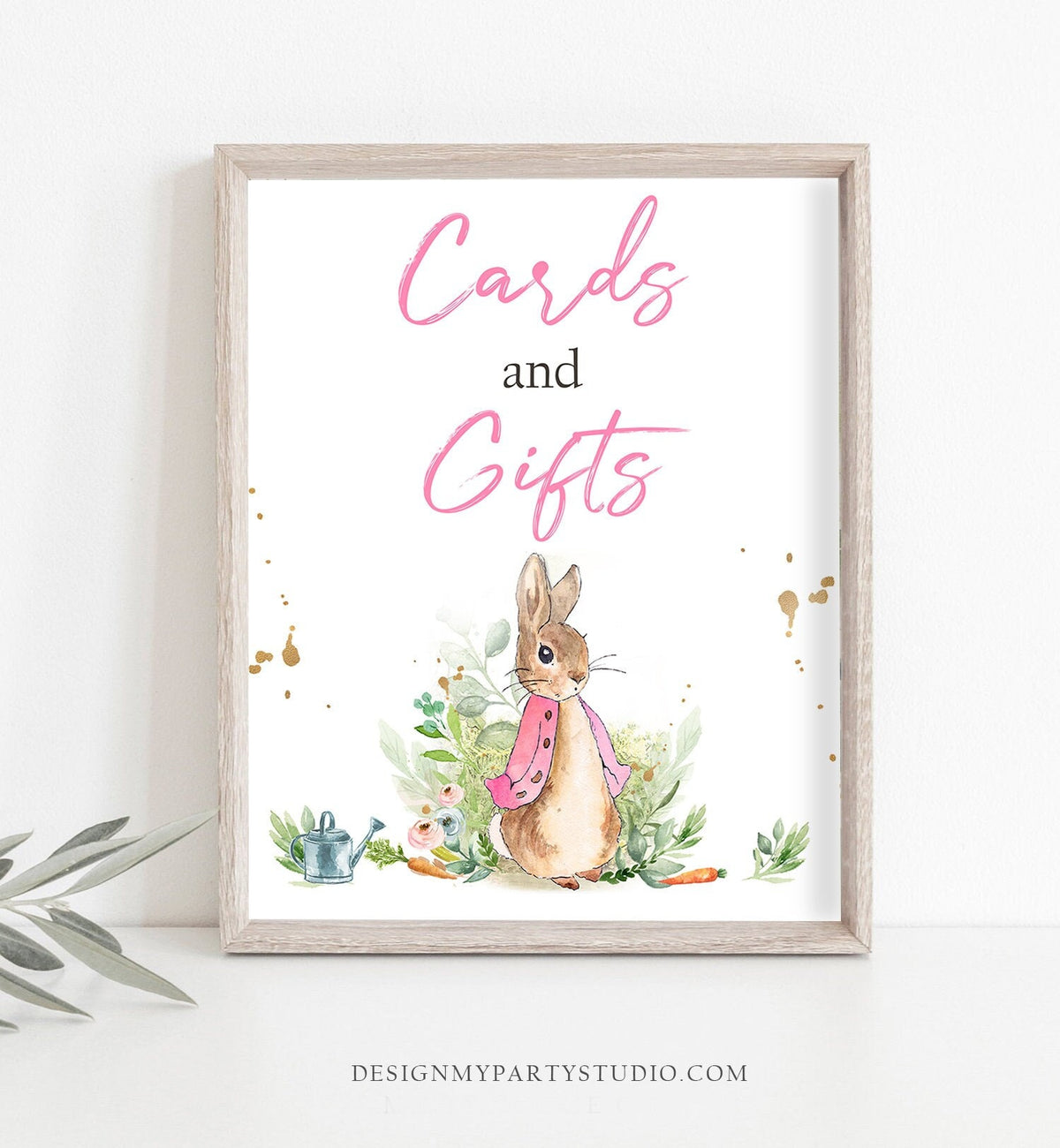 Cards and Gifts Sign Flopsy Bunny Baby Shower Sign Peter Rabbit Party Decor Gifts Table Girl Watercolor Rustic Greenery Sign PRINTABLE 0351
