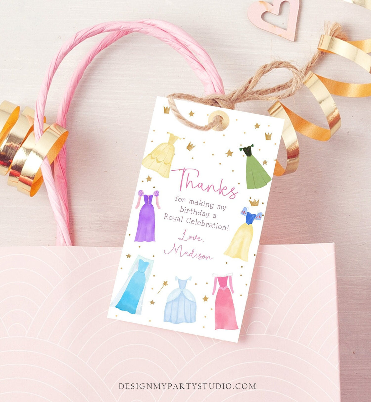 Editable Princess Favor Tags Thank You Girl Birthday Royal Party Princ ...