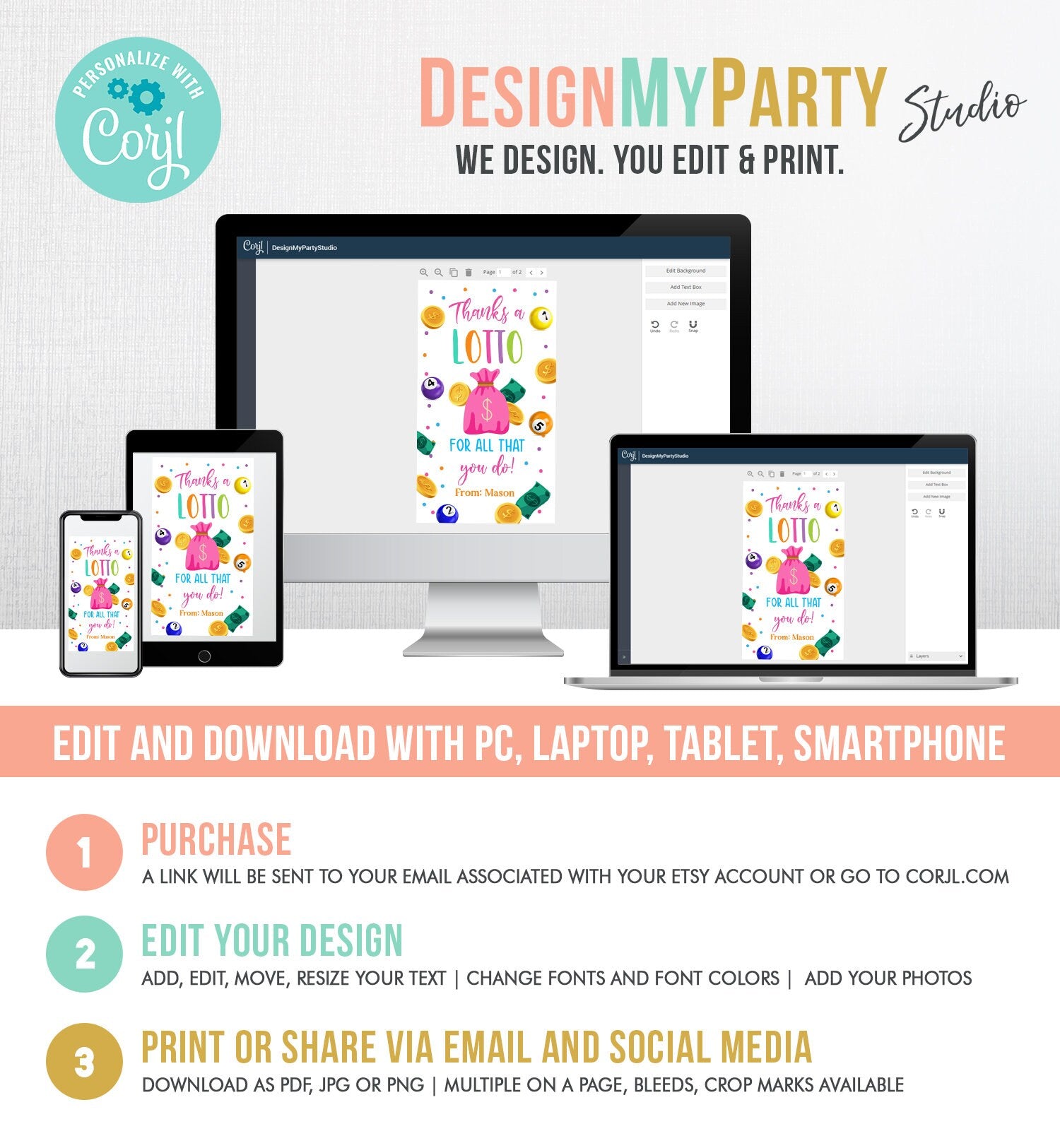 Editable Lottery Gift Tags Thanks a Lotto For All That You Do Teacher Appreciation Tag School Staff Co-worker Corjl Template Printable 0464