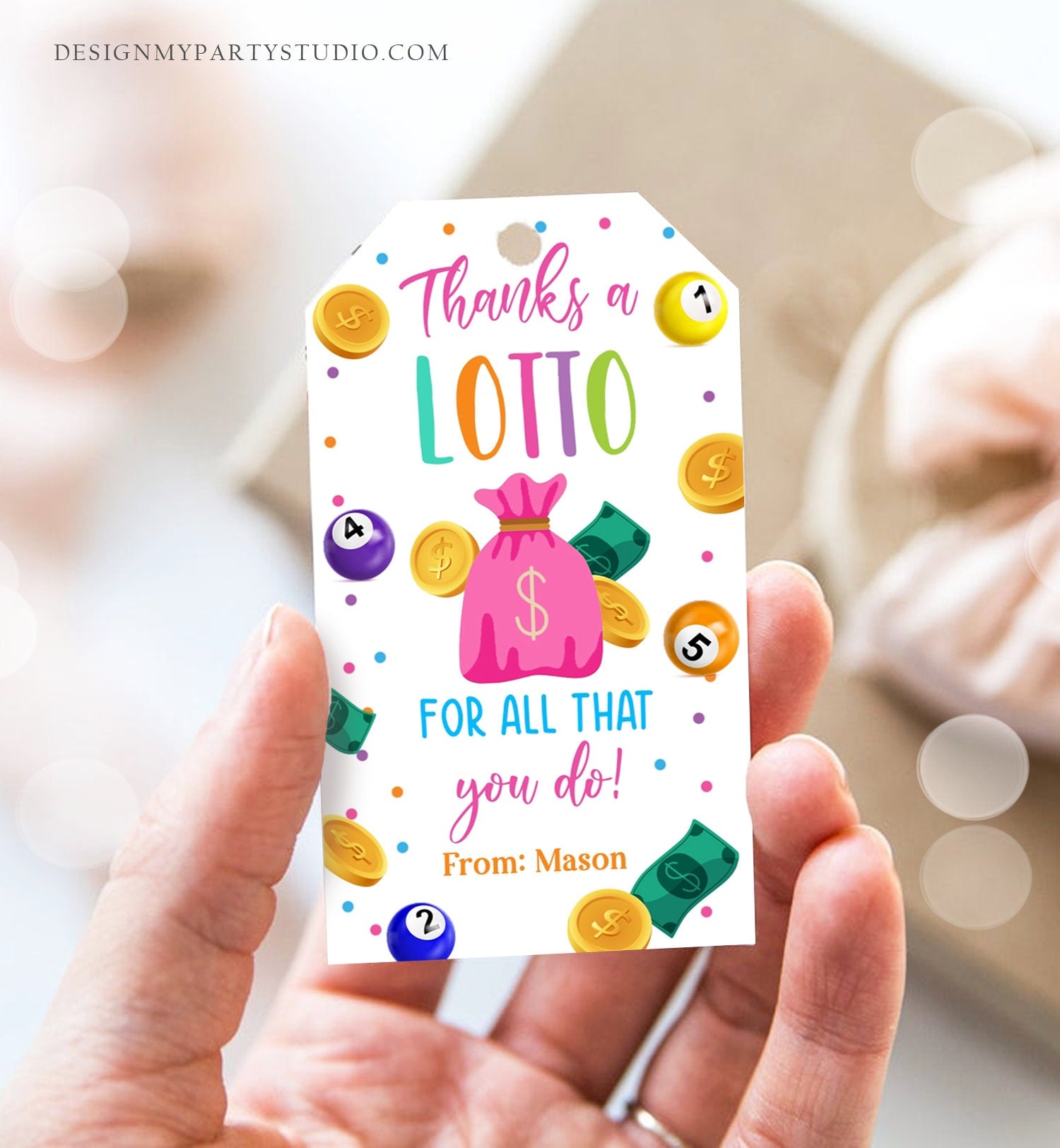 Editable Lottery Gift Tags Thanks a Lotto For All That You Do Teacher Appreciation Tag School Staff Co-worker Corjl Template Printable 0464