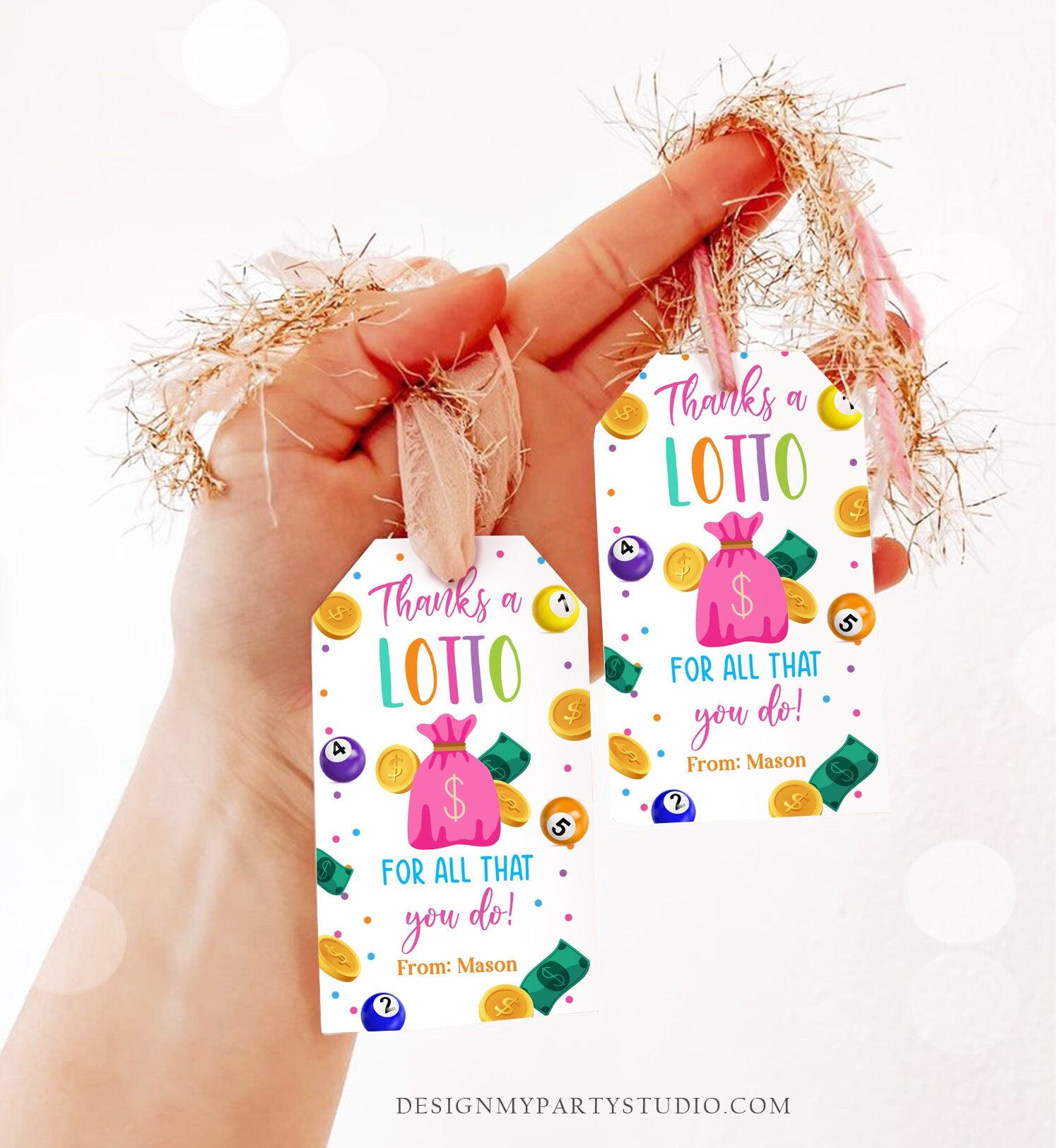 Editable Lottery Gift Tags Thanks a Lotto For All That You Do Teacher Appreciation Tag School Staff Co-worker Corjl Template Printable 0464